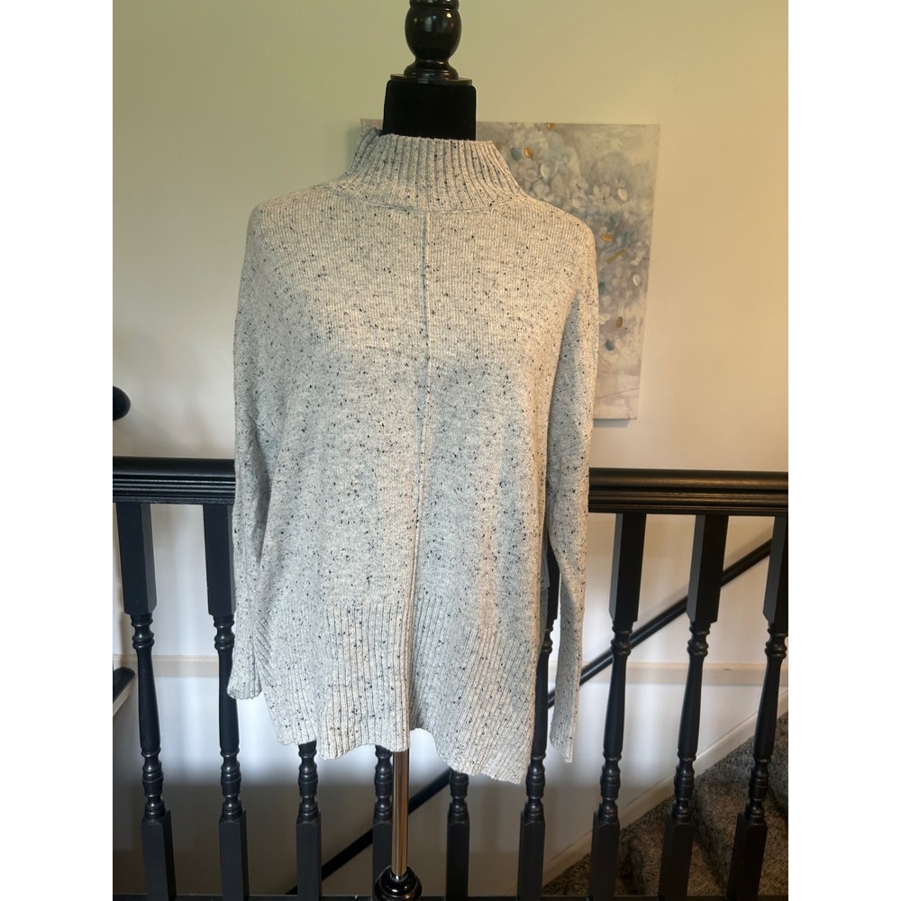 a.n.a A New Approach Grey Tweed Mock Neck Sweater High Low Hem Medium NWT